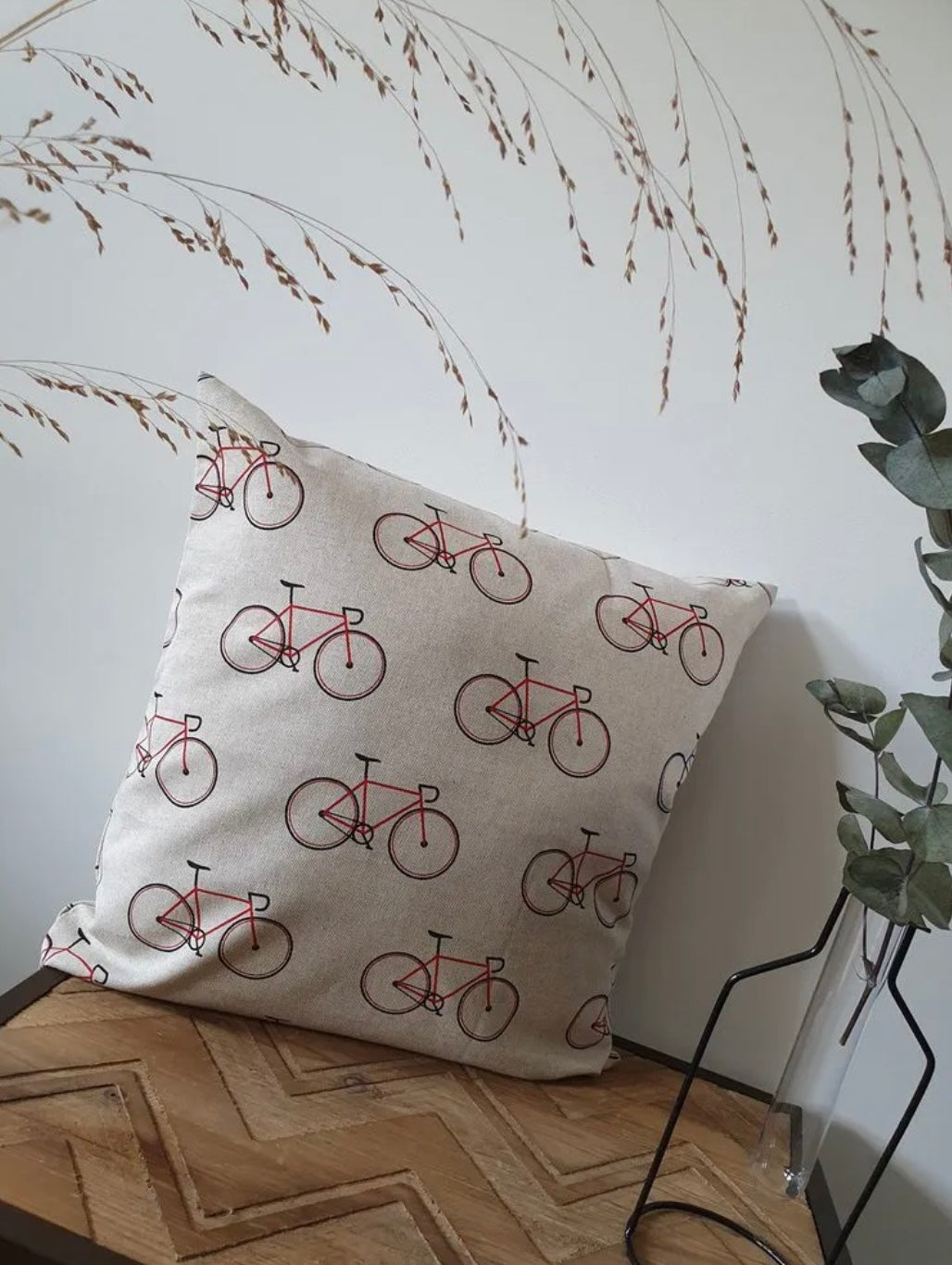 Kussenhoes met fietsen, linnenlook 40x40