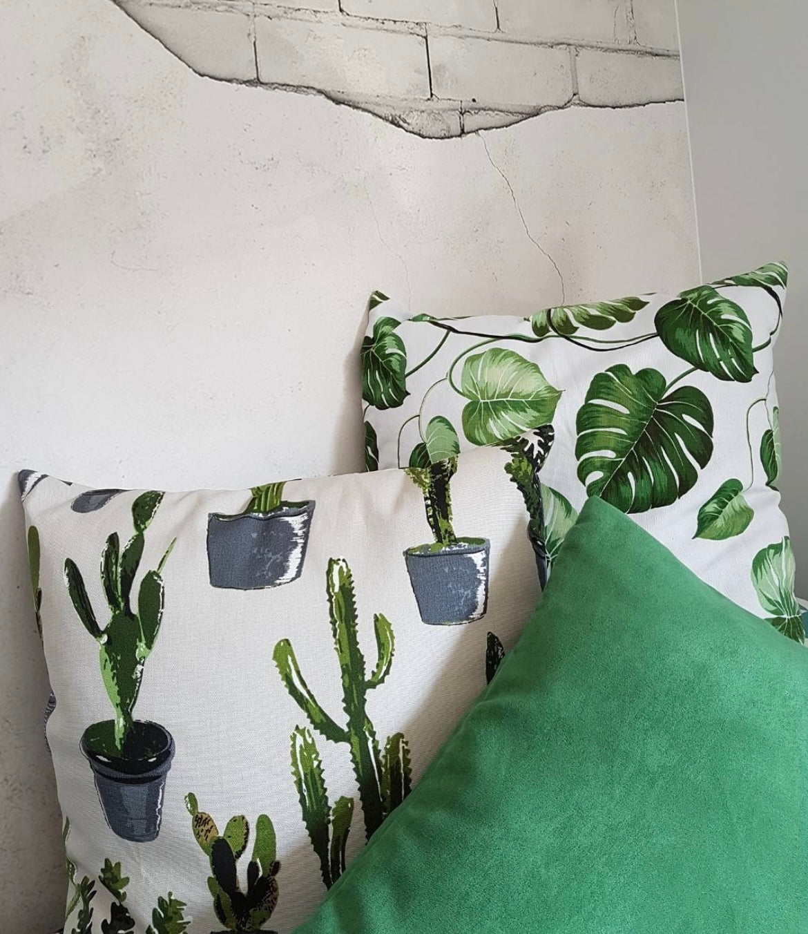 Kussenhoes met cactus patroon, linnenlook 50x50cm