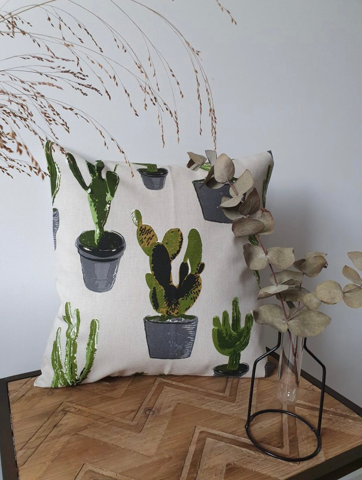 Kussenhoes met cactus patroon, linnenlook 40x40cm