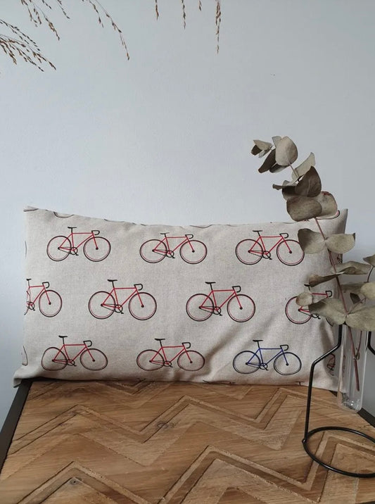 Kussenhoes met fietsen, linnenlook 30x50