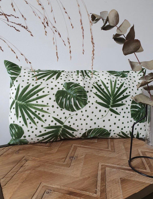 Kussenhoes monstera en palmbladeren met stipjes 30x50