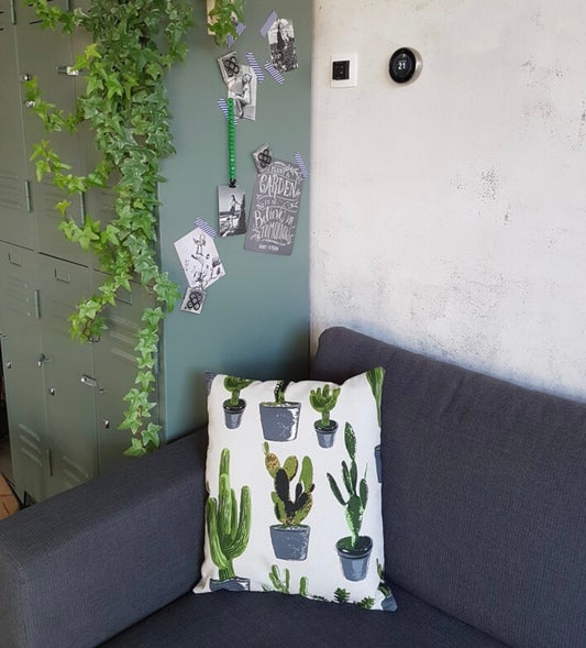 Kussenhoes met cactus patroon, linnenlook 50x50cm