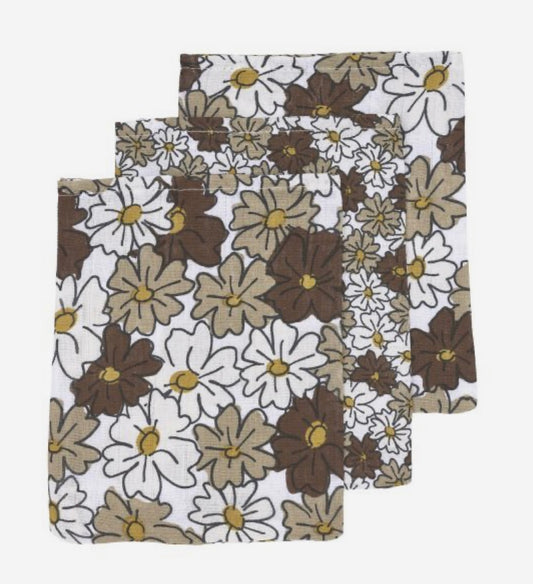 Meyco Vintage Flower Washandjes Taupe 3 Stuks