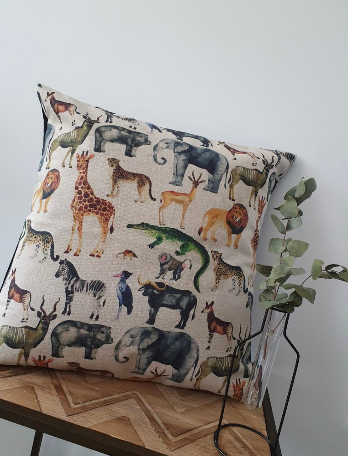 Kussenhoes met dieren, linnenlook 50x50