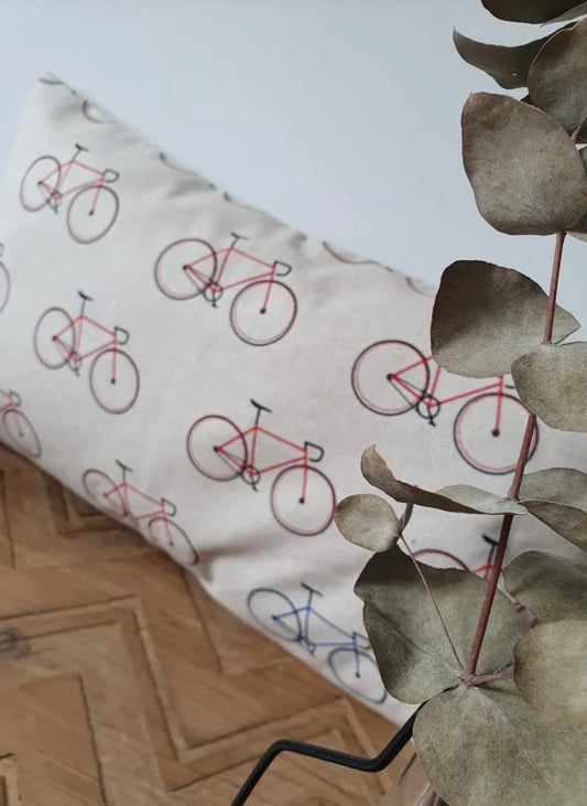 Kussenhoes met fietsen, linnenlook 30x50