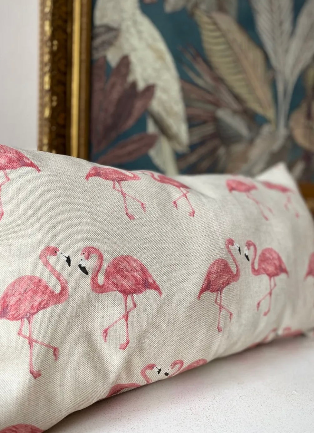 Kussenhoes met flamingo, linnenlook 30x50cm