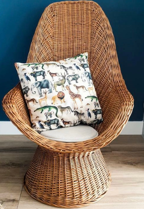 Kussenhoes met dieren, linnenlook 50x50