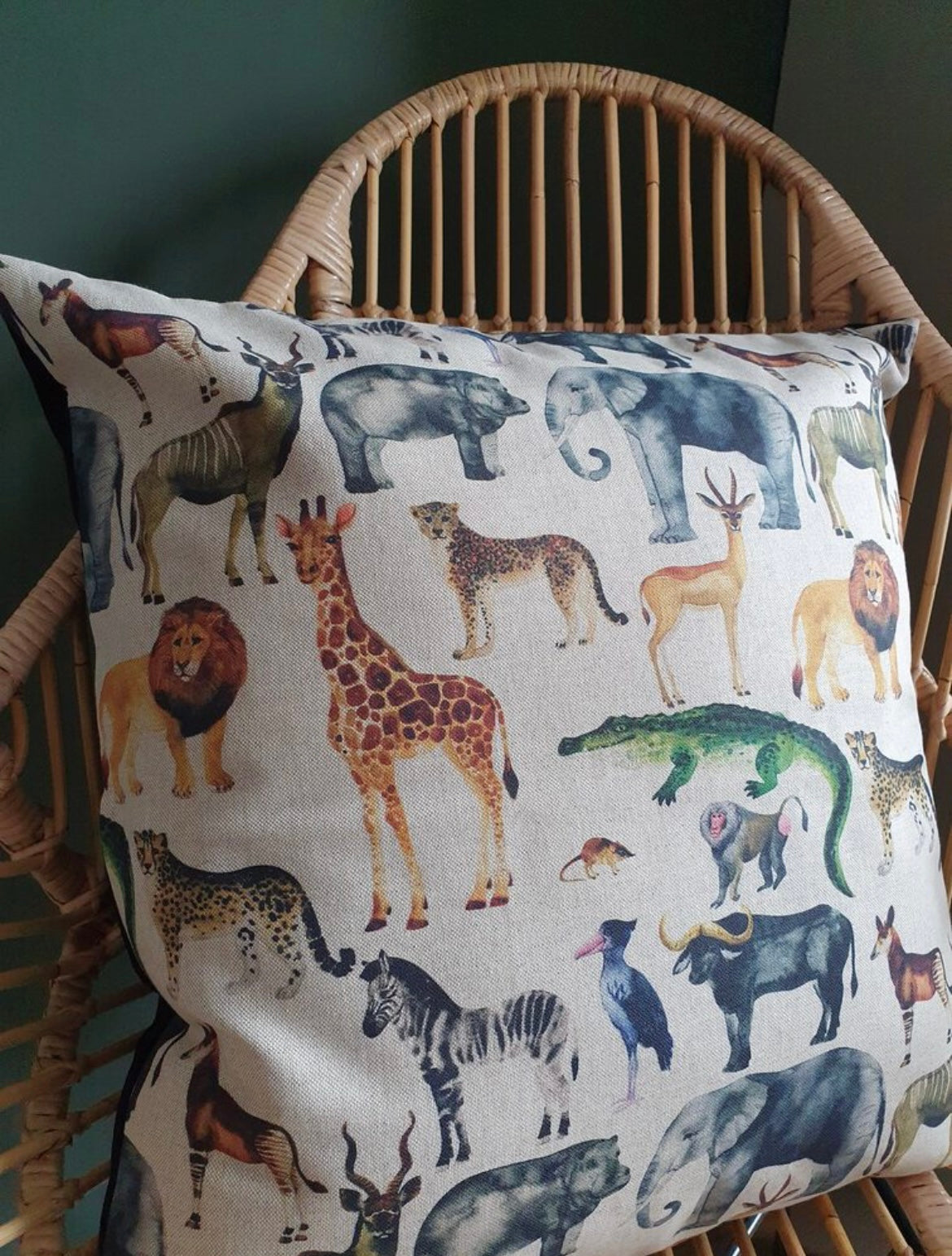 Kussenhoes met dieren, linnenlook 50x50